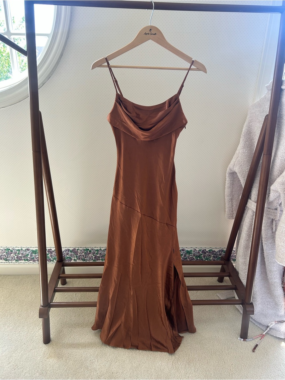 Selfie Leslie Pleated Bust Front Split Dress in Chocolate - Picture 1 of 8